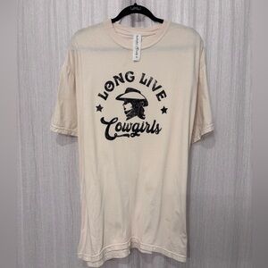 Long Live Cowgirls Cream Graphic Oversized T-Shirt Short Sleeve Ladies Top